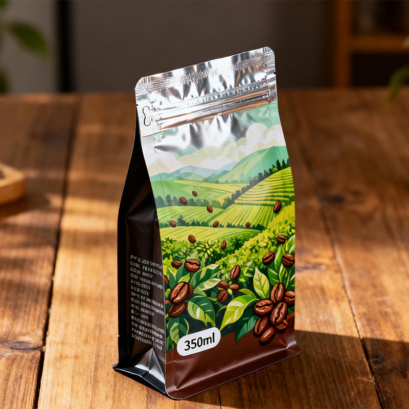 Stående plastpose for kaffe